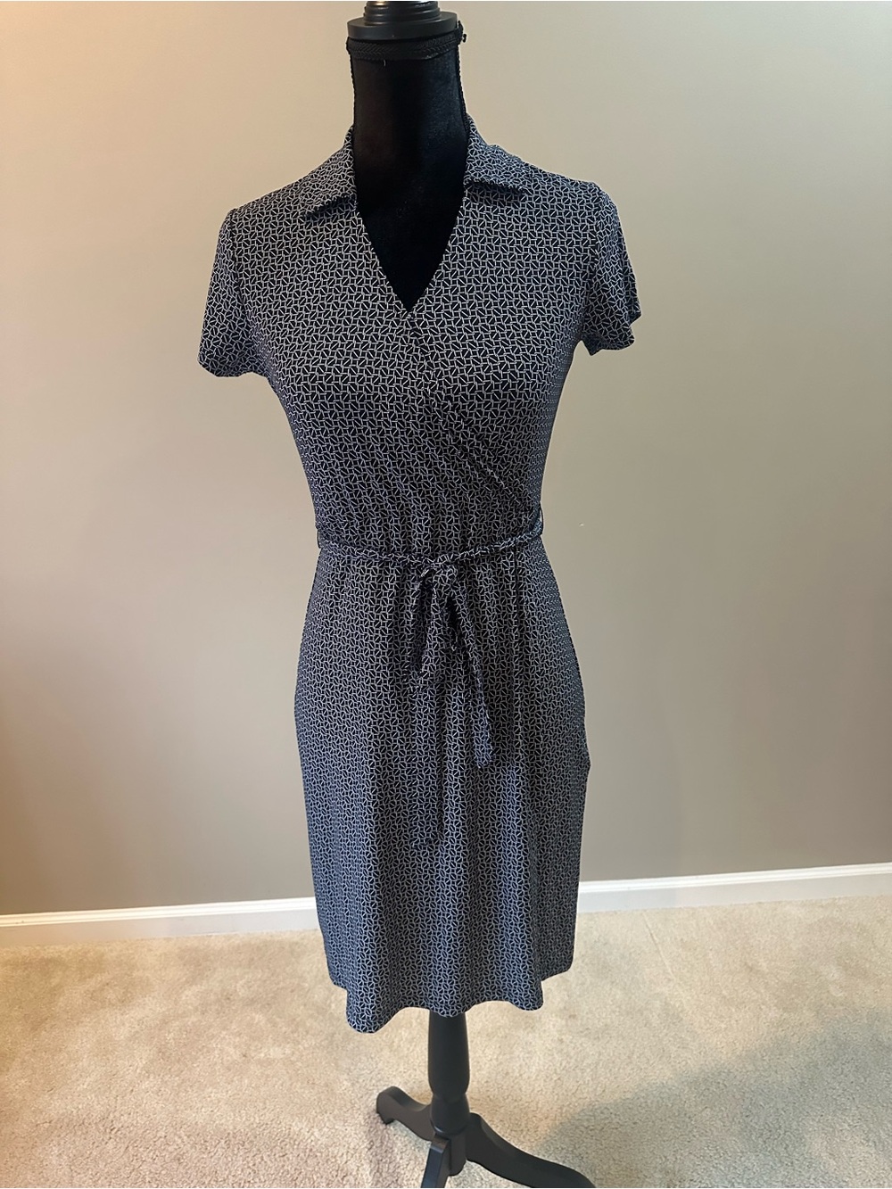 Brooks Brothers Navy Printed Wrap-Style Midi Dress